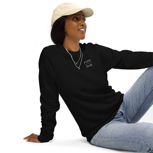 Embroidered FAITH over FEAR organic raglan sweatshirt (Black)